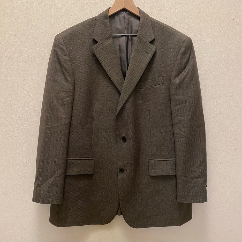 Oscar De La Renta 100% Wool Micro Diamond Pattern Grey/Brown Blazer 44R